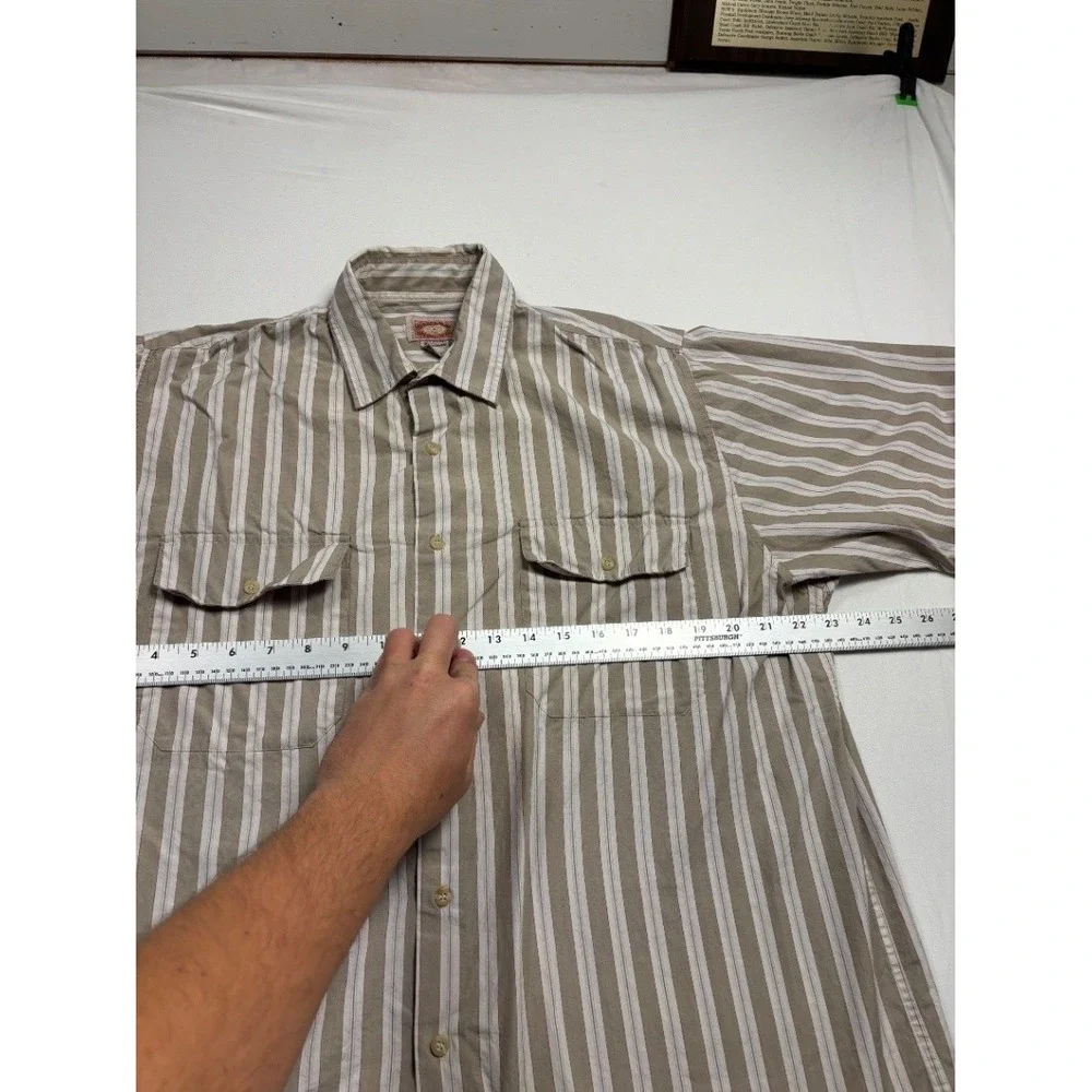Banana Republic Mens Large Beige Striped Cotton Short Sleeve Button Down Shirt